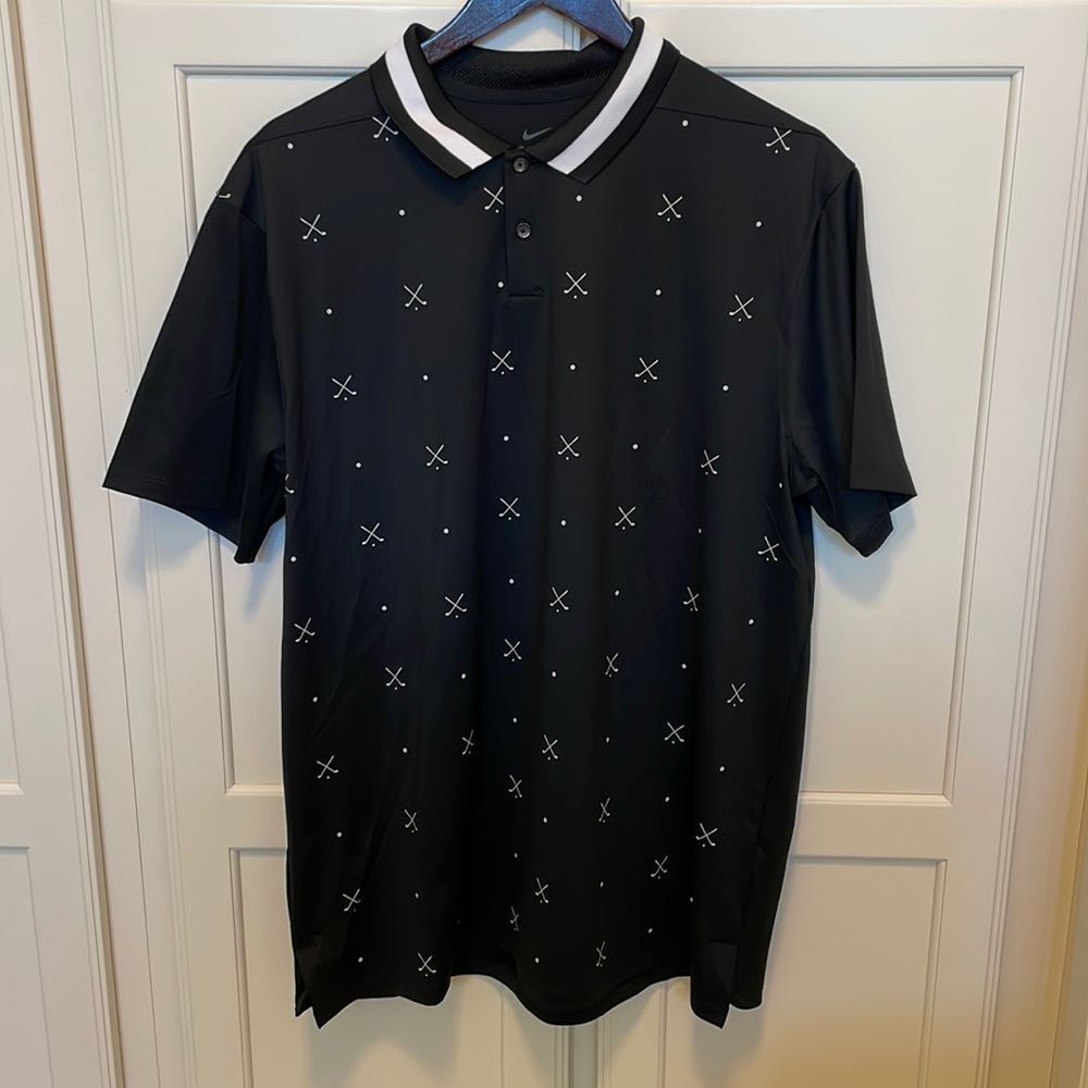 Nike Dri-Fit Polo black with white golf design on front